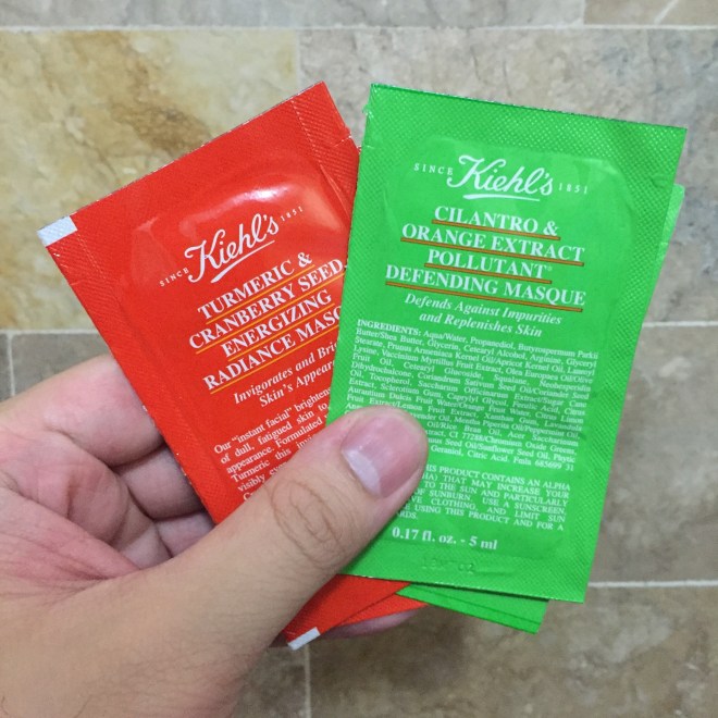 Kiehl's Tumeric & Cranberry Seed Energizing Radiance Masque and Cilantro & Orange Extract Pollutant Defending Masque Samples